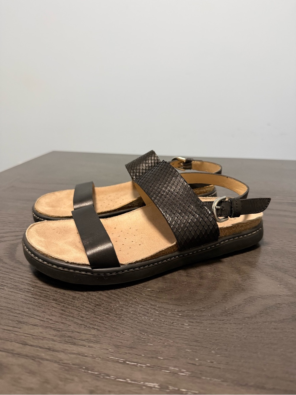 Geox Respira Black Leather Comfort Sandals Ankle Strap Women’s Size US 6,5/7